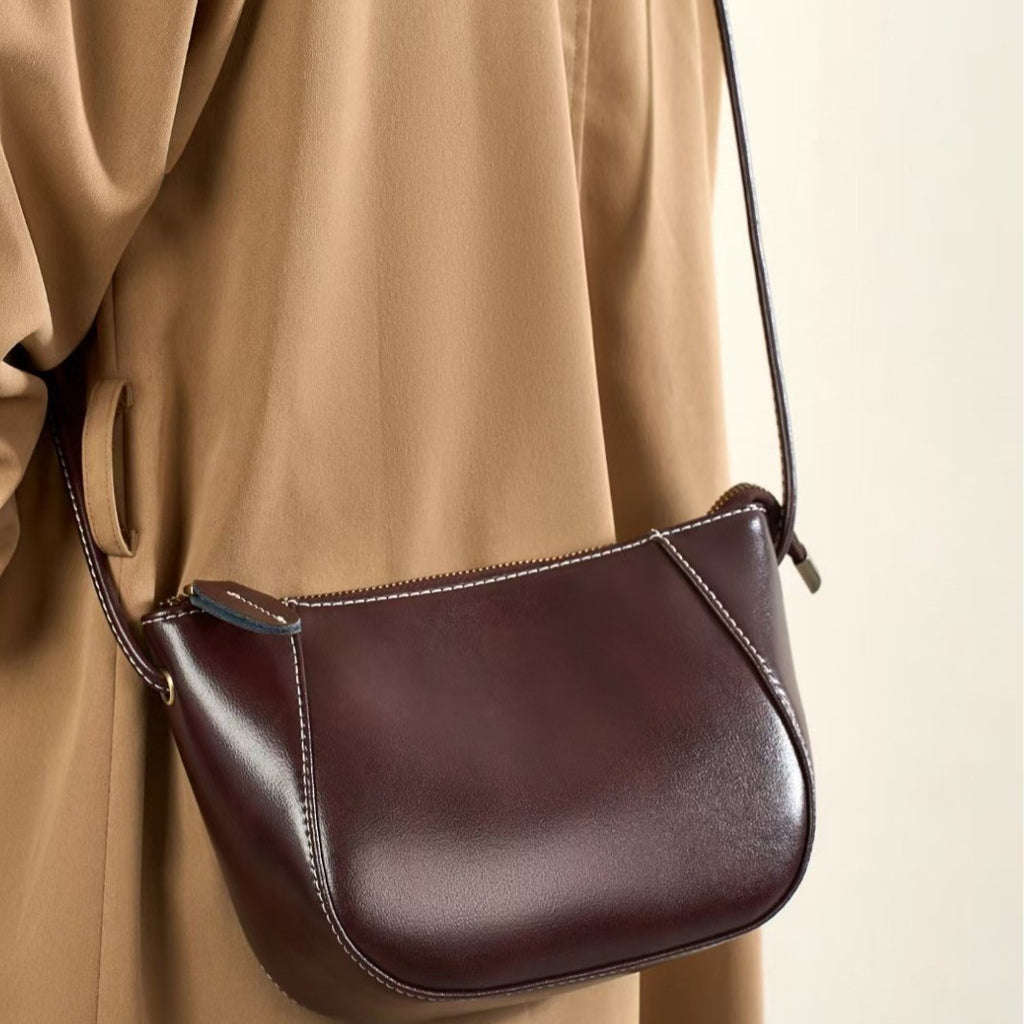 Glossy Leather Half Moon Crossbody Bag