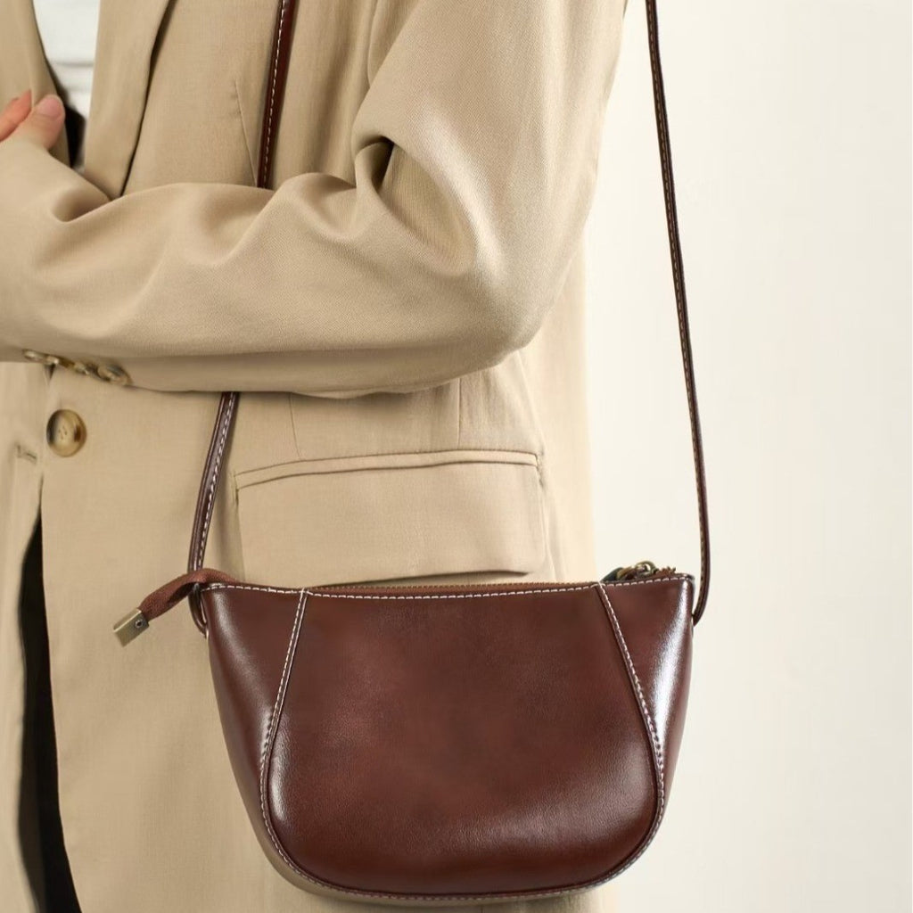 Glossy Leather Half Moon Crossbody Bag