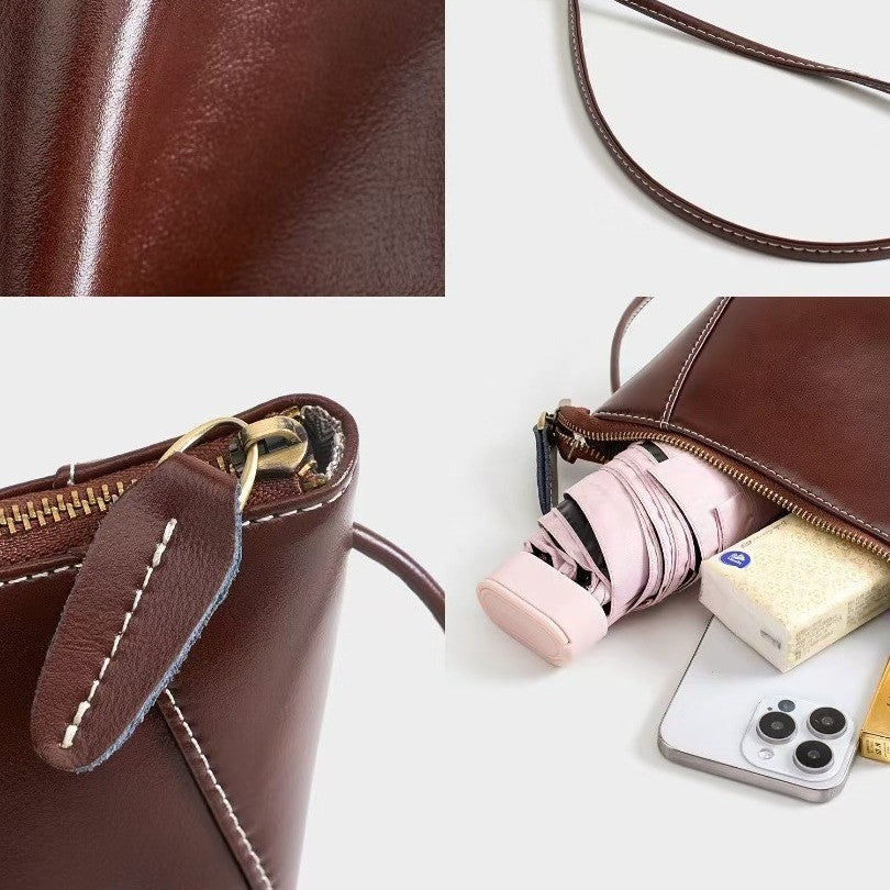 Glossy Leather Half Moon Crossbody Bag