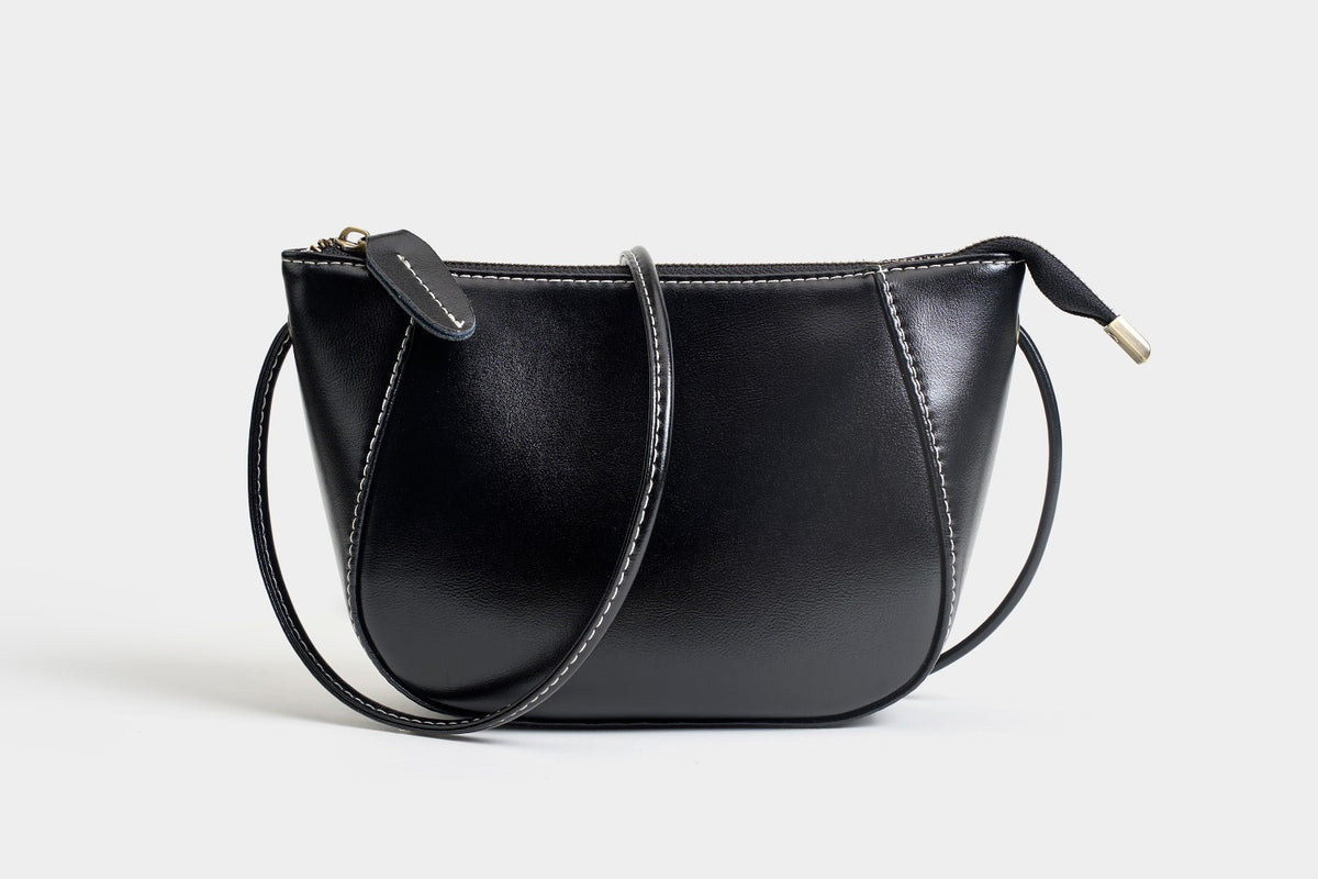 Glossy Leather Half Moon Crossbody Bag