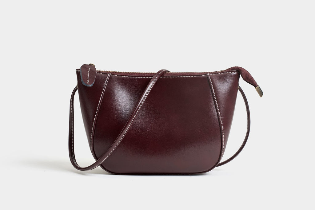 Glossy Leather Half Moon Crossbody Bag