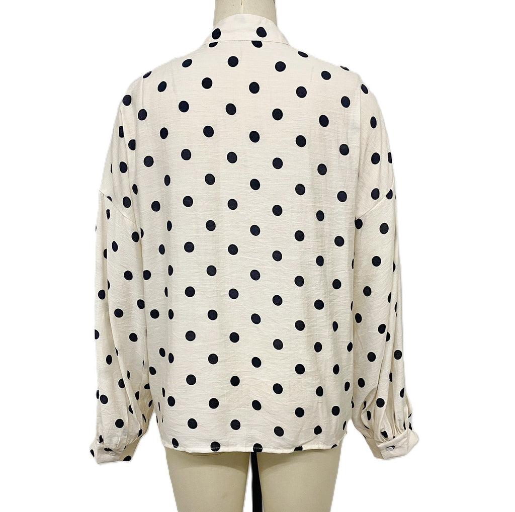 Band Collar Spot Print Long Sleeve Shirt - Apricot - 2