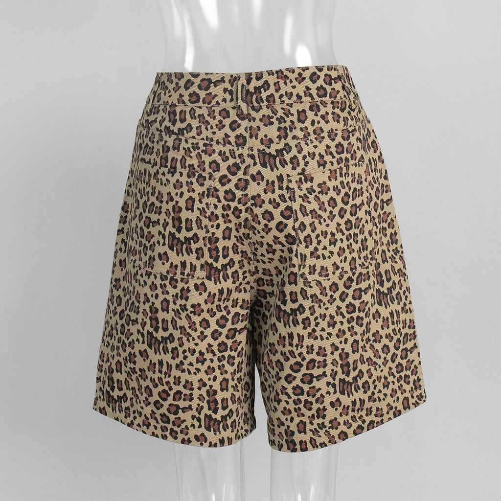 High Waist Leopard Denim Knee Shorts - Leopard - 4