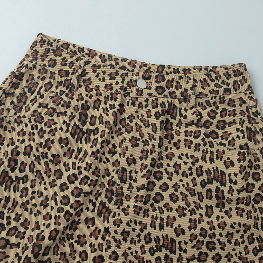 High Waist Leopard Denim Knee Shorts - Leopard - 5
