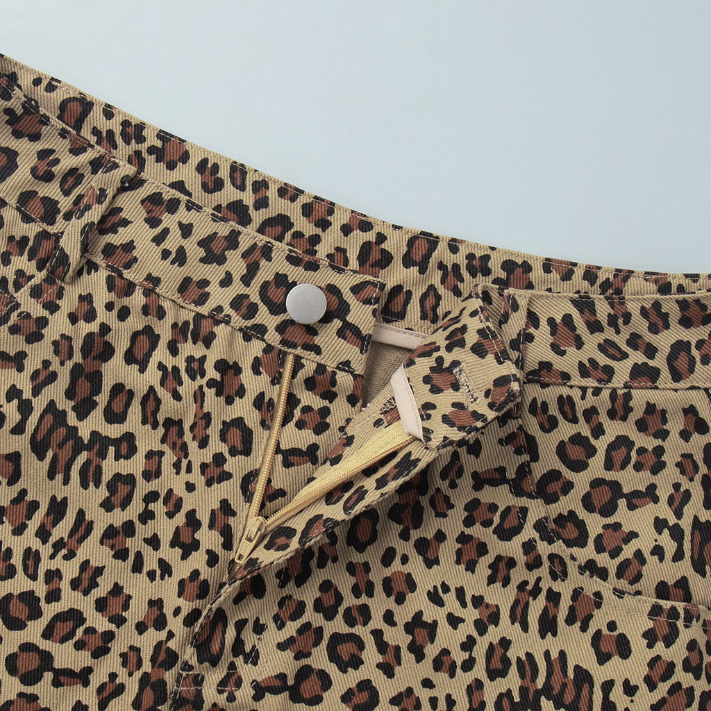 High Waist Leopard Denim Knee Shorts - Leopard - 7