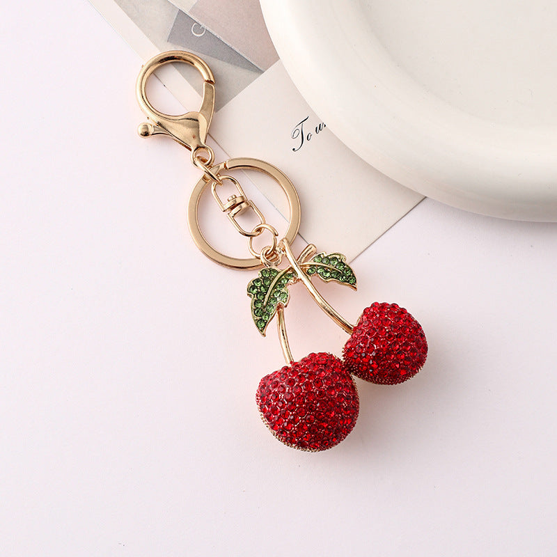 Sparkling Crystal Cherry Pair Keychain - Red