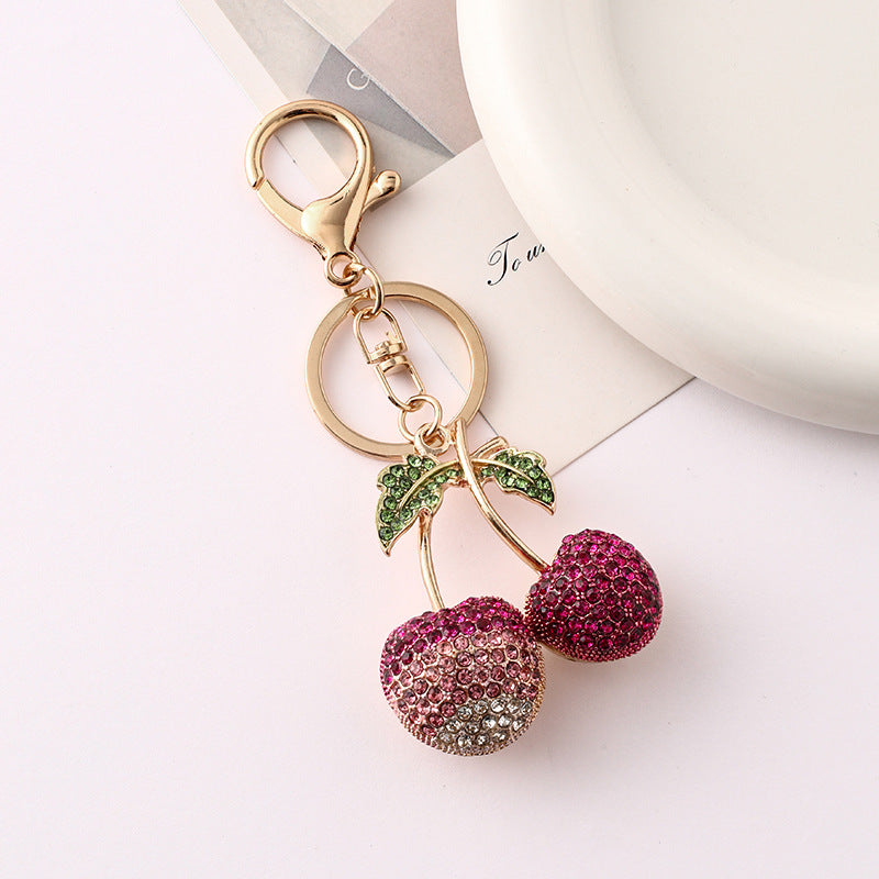 Sparkling Crystal Cherry Pair Keychain - Rose-Red