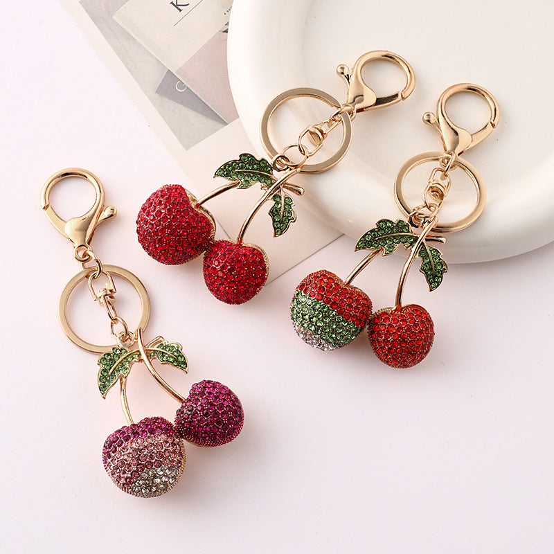 Sparkling Crystal Cherry Pair Keychain