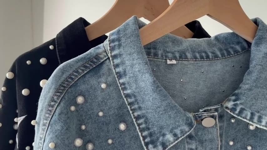 Pearl Stud Star Boxy Denim Jacket - black - 2