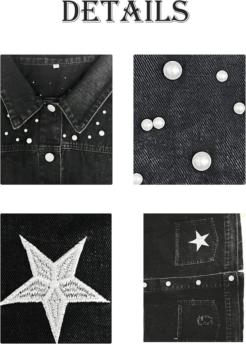 Pearl Stud Star Boxy Denim Jacket - black - 5