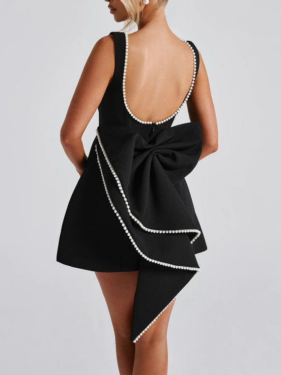 Scoop Back Mini Dress With Statement Bow