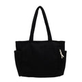 Corduroy Zip Top Tote Bag with Side Pockets - Black