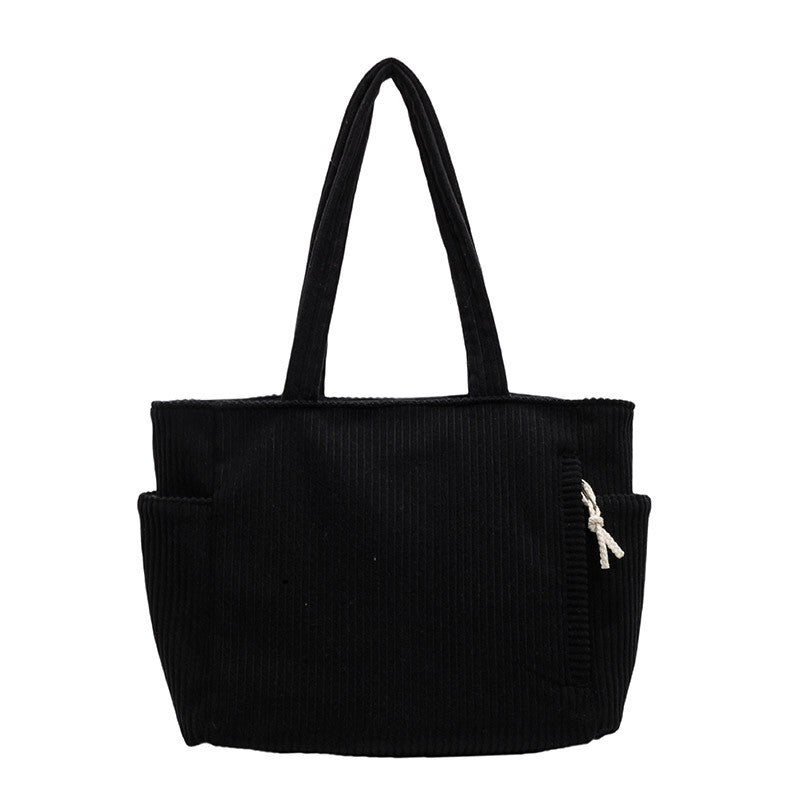 Corduroy Zip Top Tote Bag with Side Pockets