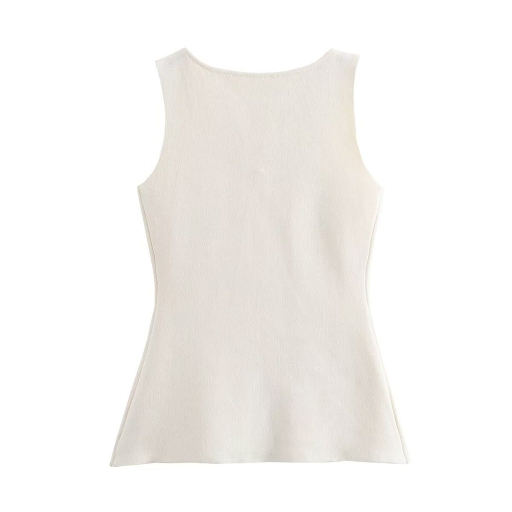 Round Neck Longline Buttoned Vest - Beige - 2