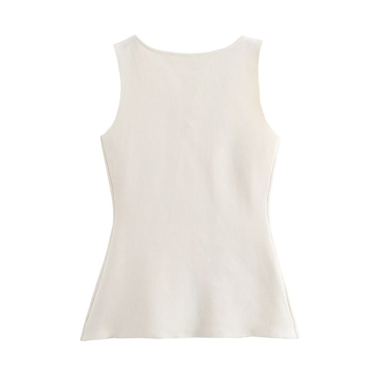 Round Neck Longline Buttoned Vest - Beige - 2