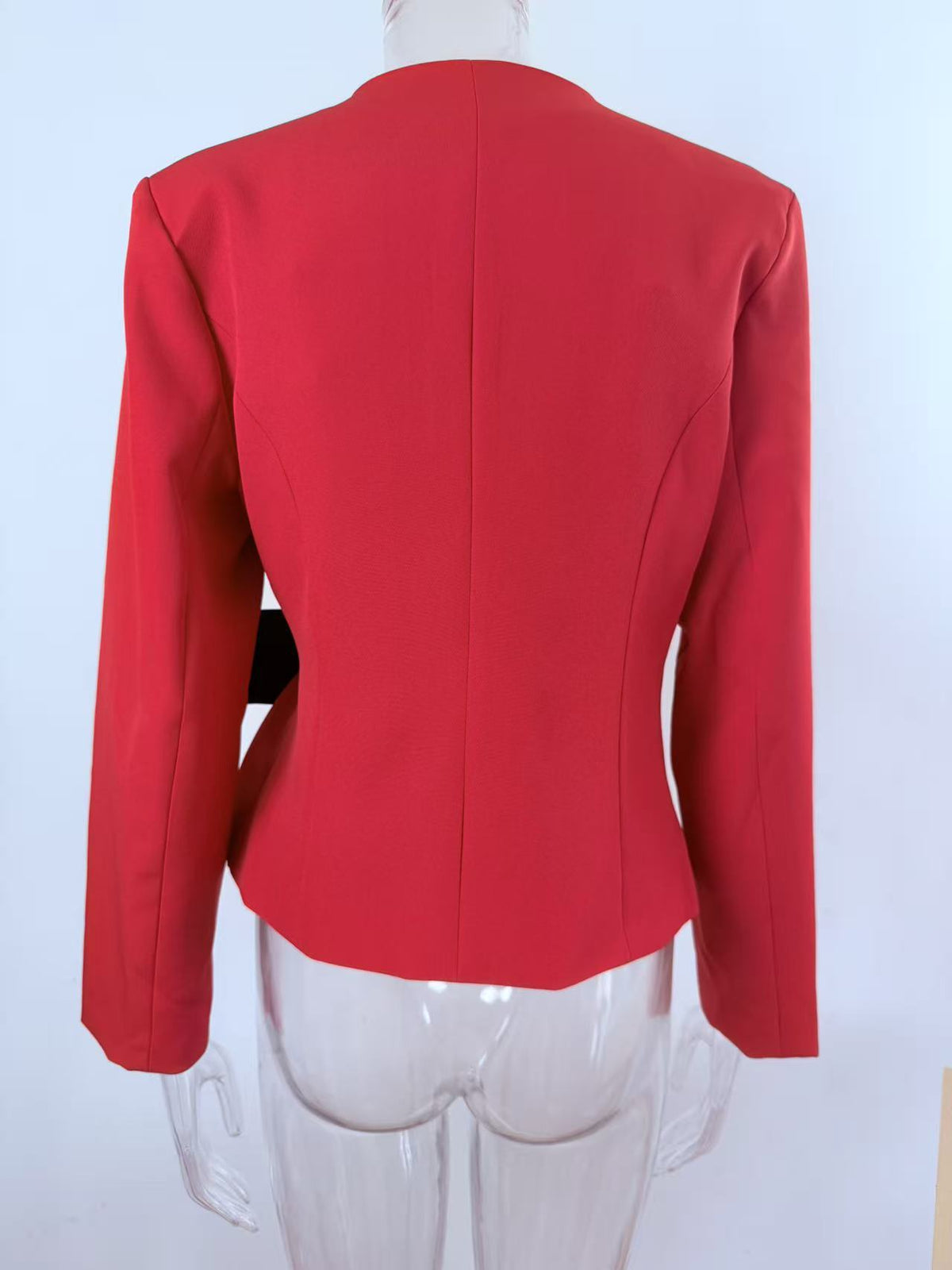 Velvet Bow Wrap Front Cropped Jacket - Red - 5