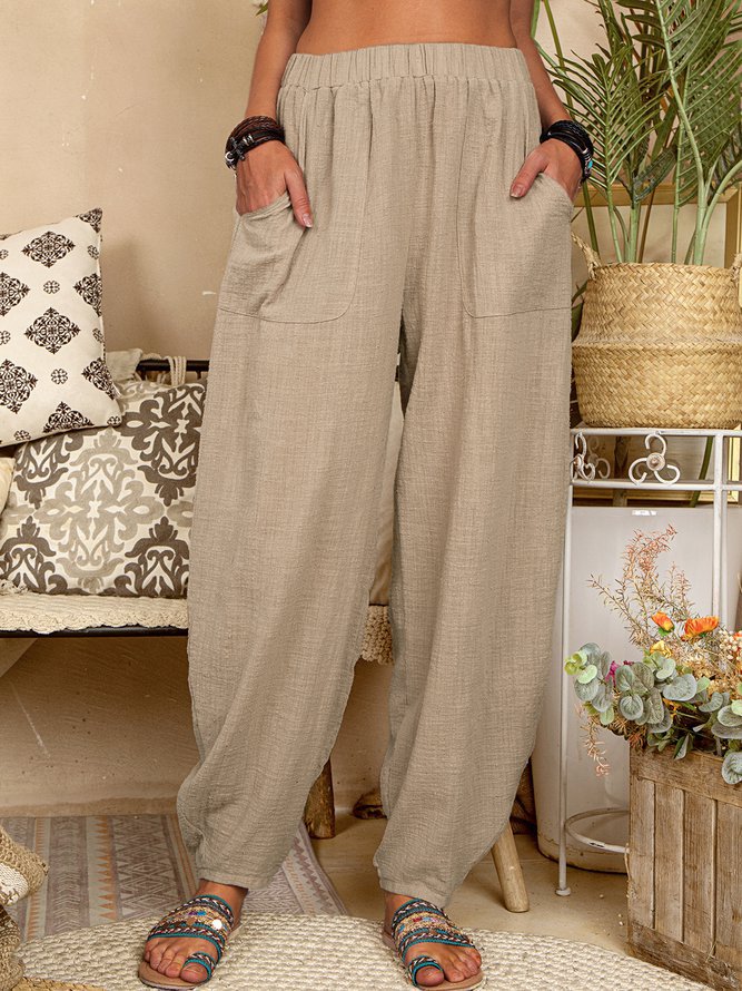 Linen Blend Harem Pants With Pockets - view 4