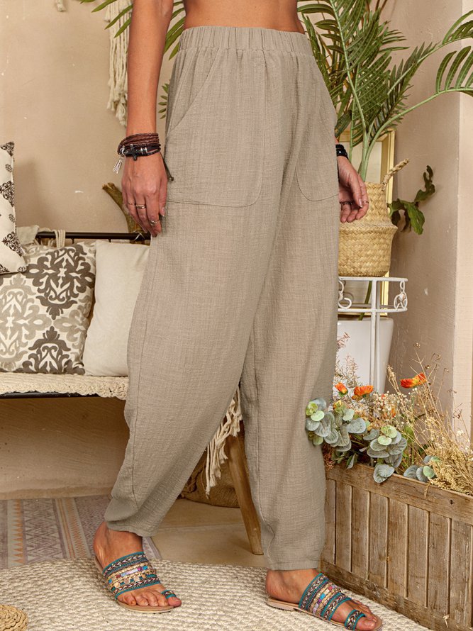 Linen Blend Harem Pants With Pockets - view 5