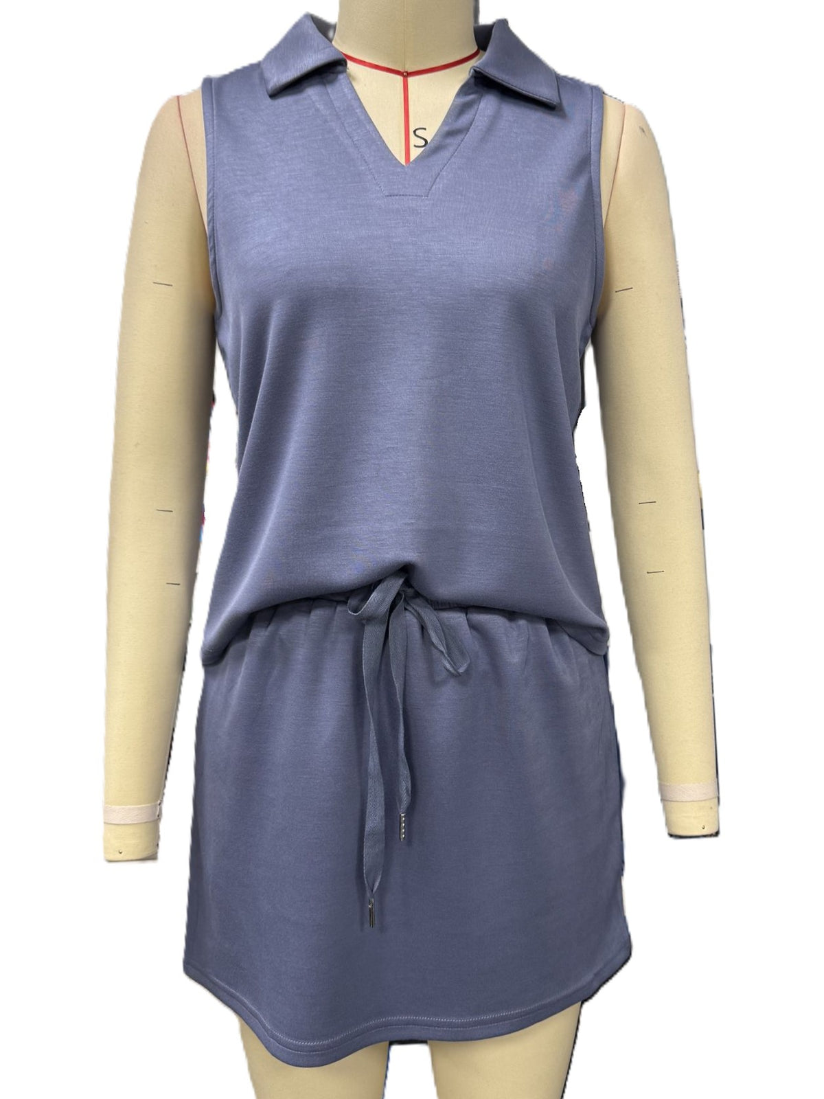 Collared Sleeveless Tank And Skort Athletic Set - Blue