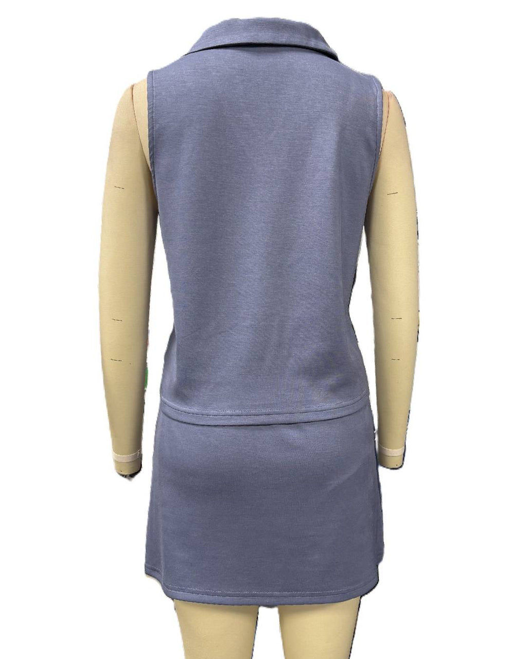 Collared Sleeveless Tank And Skort Athletic Set - Blue - 2