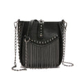 Studded Chain Fringe Crossbody Bag - Black