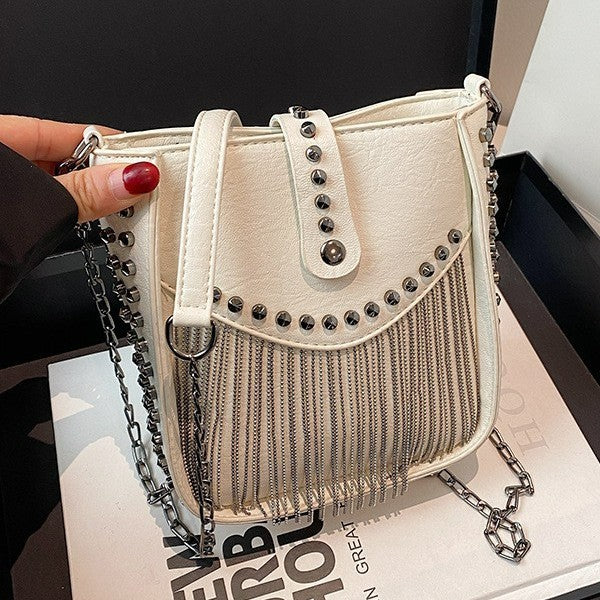 Studded Chain Fringe Crossbody Bag