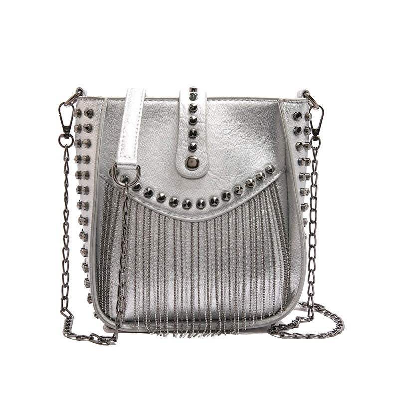 Studded Chain Fringe Crossbody Bag