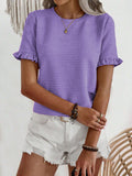 Ruffle Sleeve Textured Knit Blouse - Purple