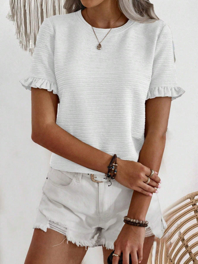 Ruffle Sleeve Textured Knit Blouse - White - 1
