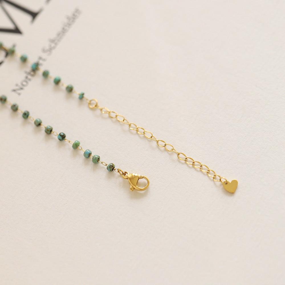 Beaded Chain Teardrop Pendant Necklace - Green - 4