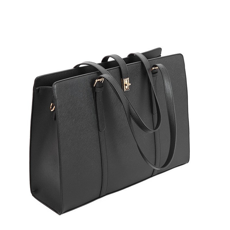 Structured Laptop Tote Bag with Turn Lock - Black