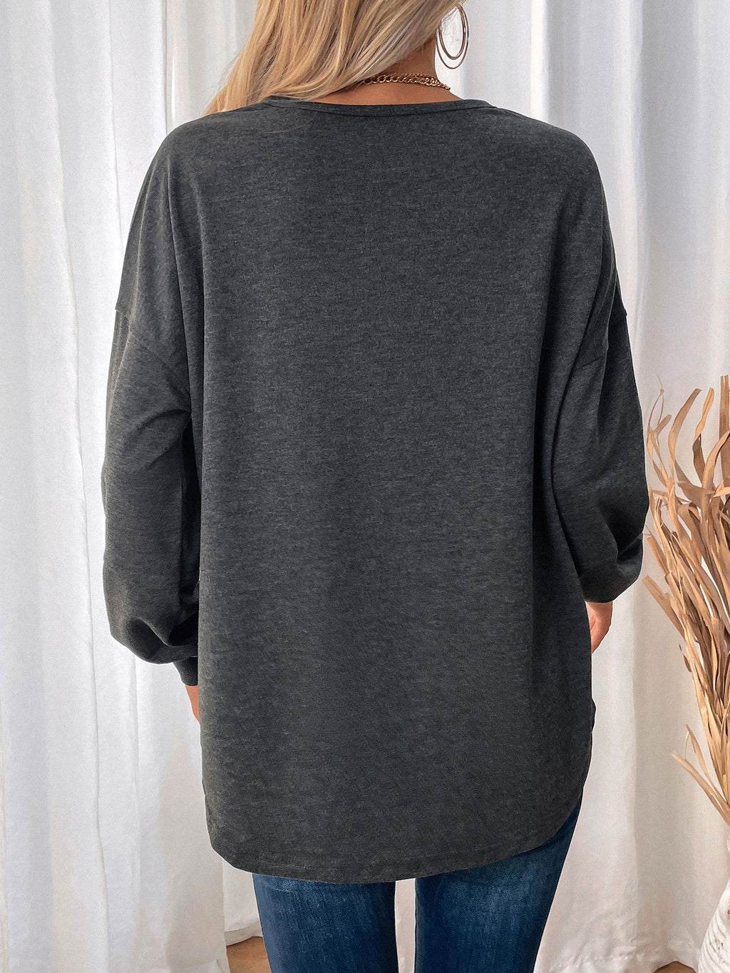 Center Seam Slouchy Crewneck Sweatshirt - Black - 1