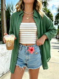 Textured Cotton Button Down Beach Shirt - Green
