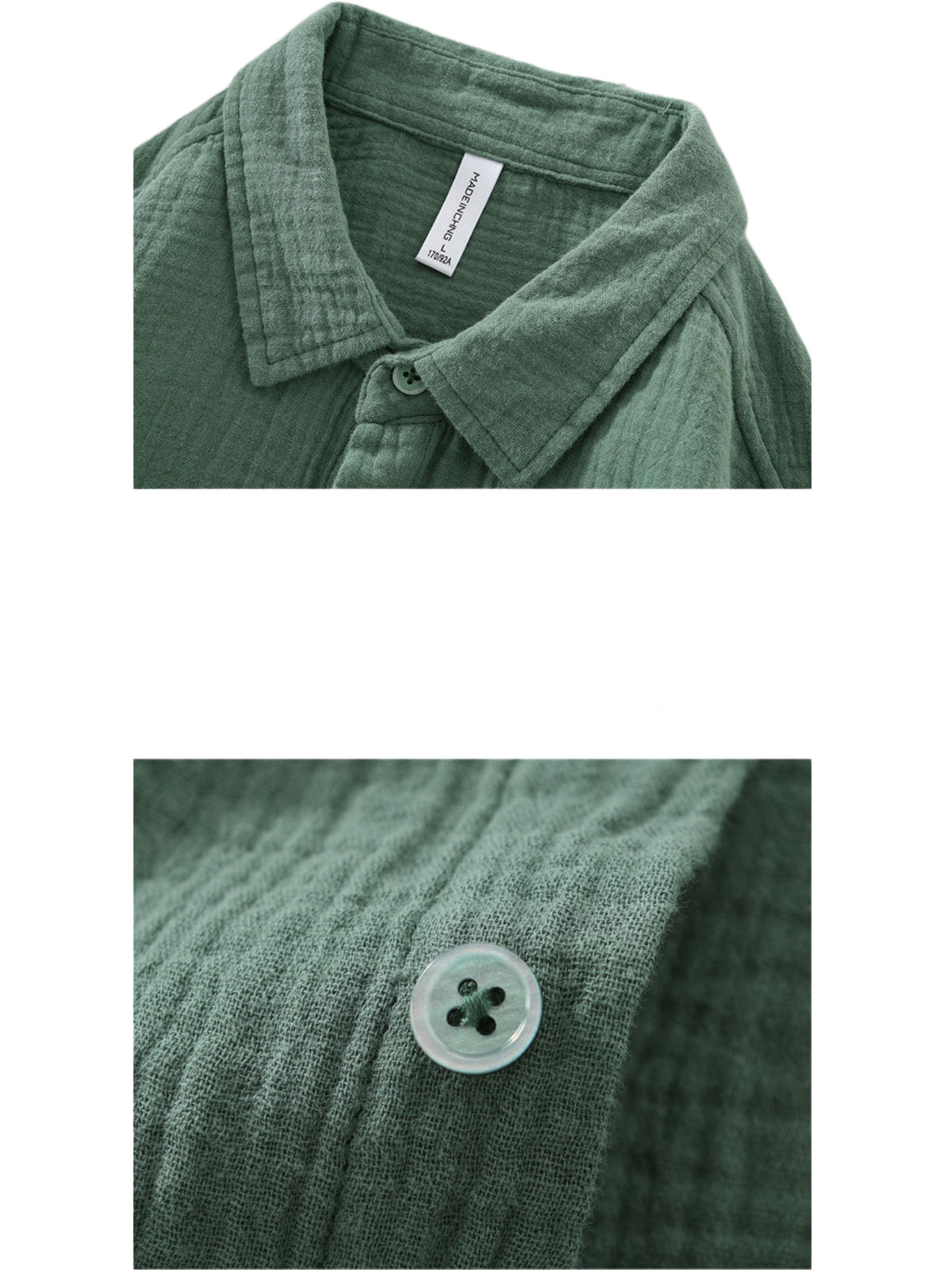 Textured Cotton Button Down Beach Shirt - Green - 1