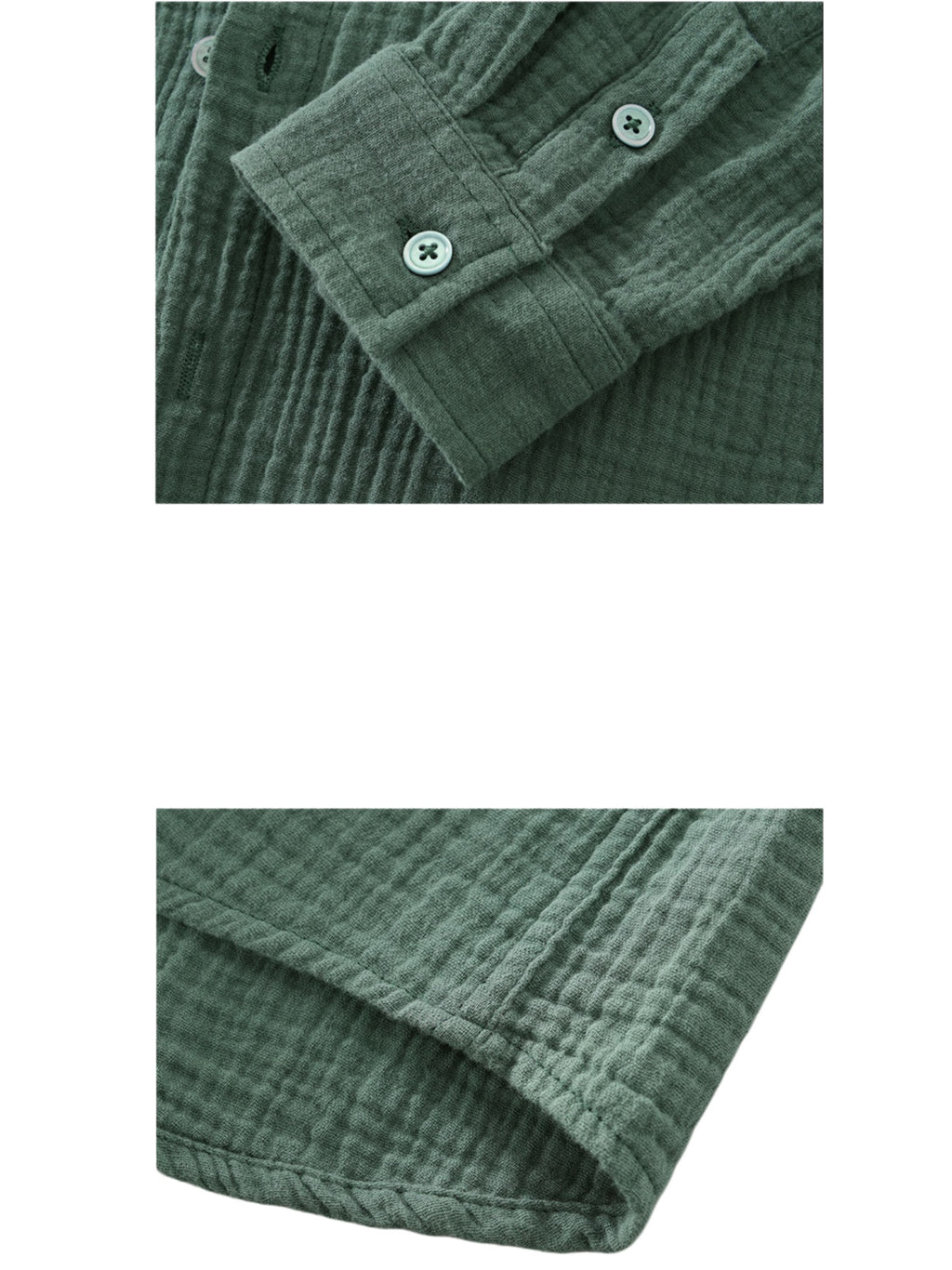 Textured Cotton Button Down Beach Shirt - Green - 2