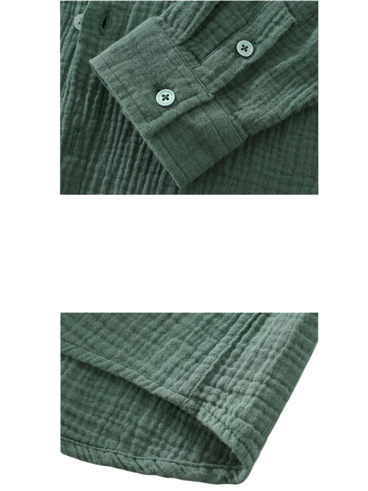 Textured Cotton Button Down Beach Shirt - Green - 2
