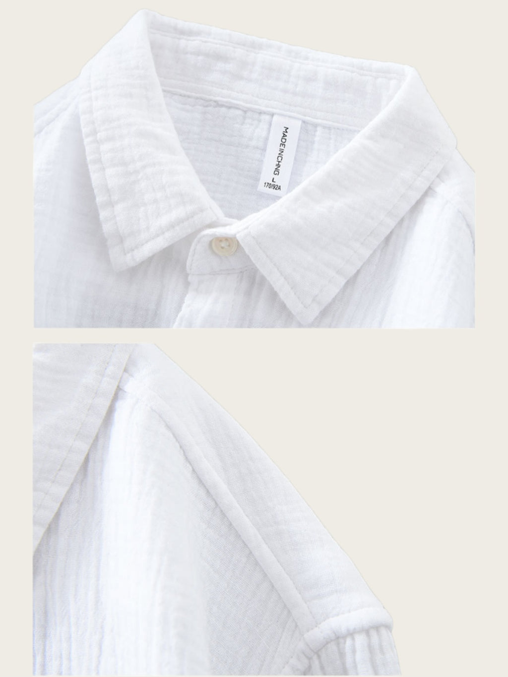 Textured Cotton Button Down Beach Shirt - White - 1