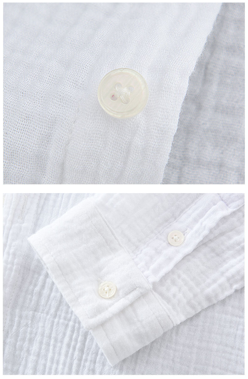 Textured Cotton Button Down Beach Shirt - White - 2