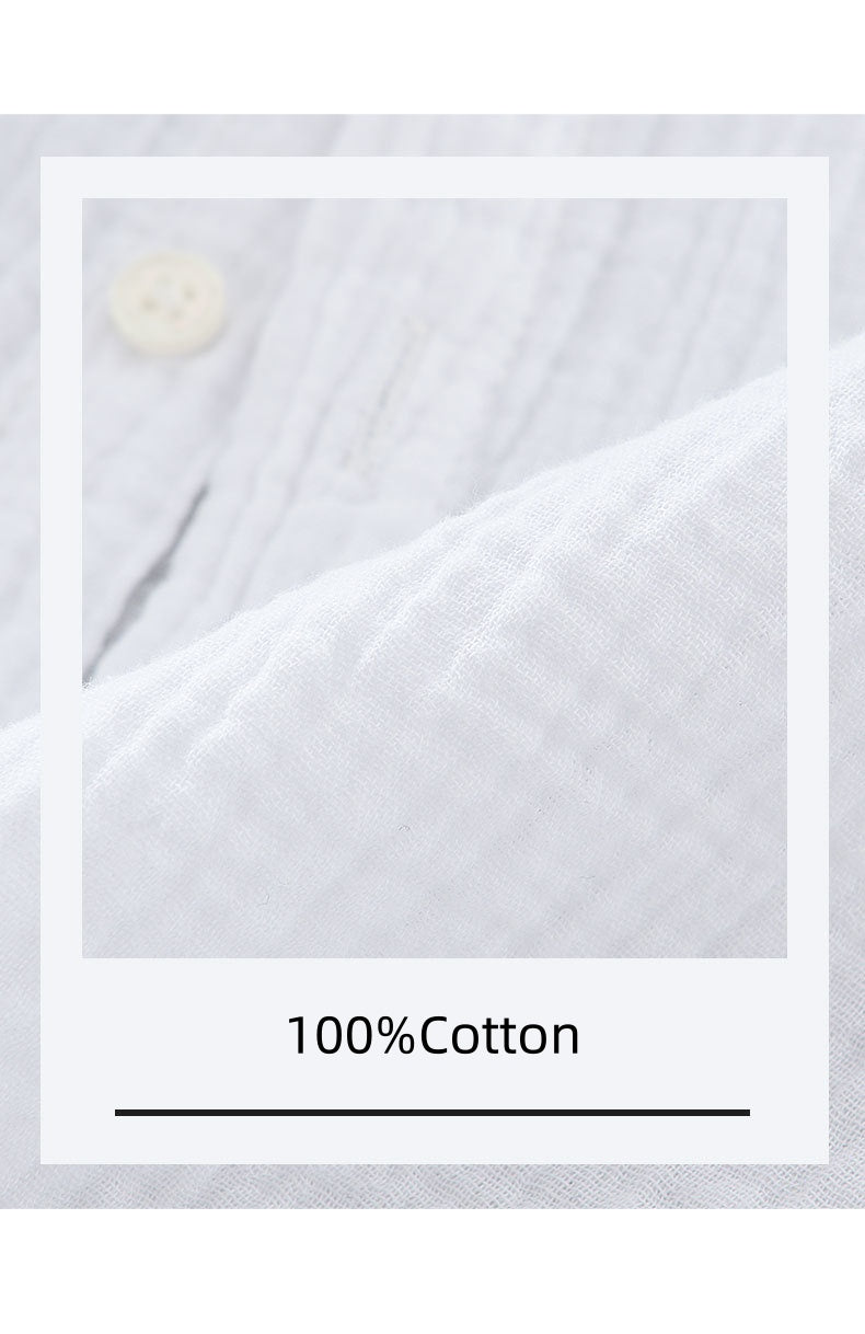Textured Cotton Button Down Beach Shirt - White - 3