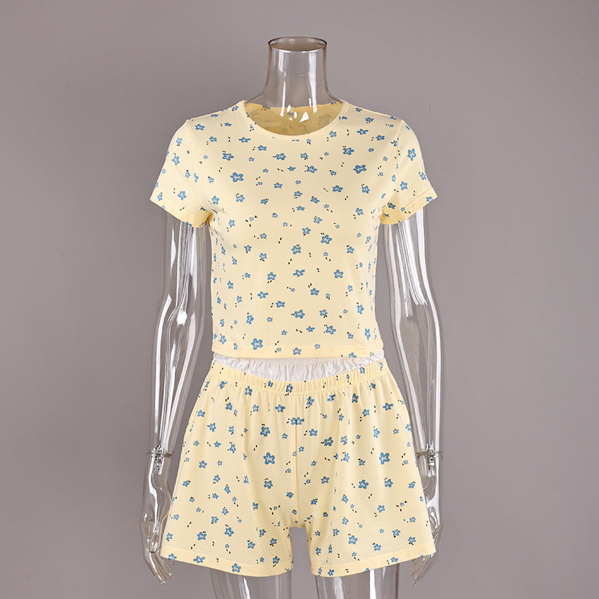 Cottagecore Floral Crop Top & Boxer Shorts Sleep Co-Ord - Apricot