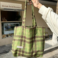 Checked Woolen Shoulder Tote Bag - Color_1