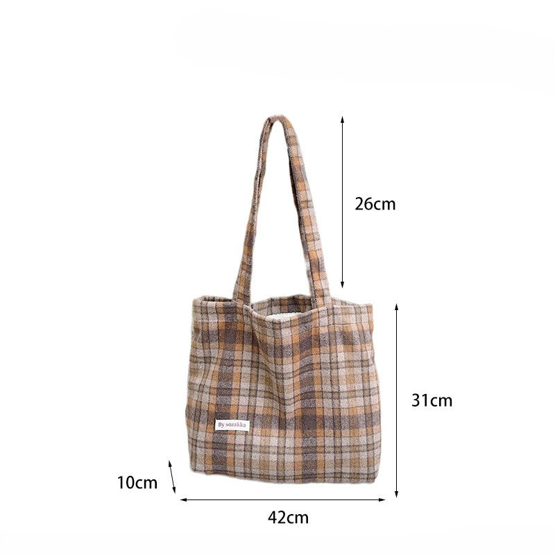 Checked Woolen Shoulder Tote Bag - view 1