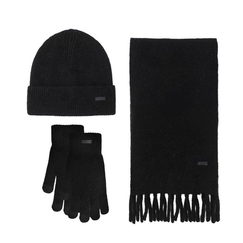 Knit Beanie Scarf And Glove Set - Black