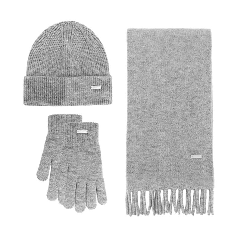 Knit Beanie Scarf And Glove Set - Grey