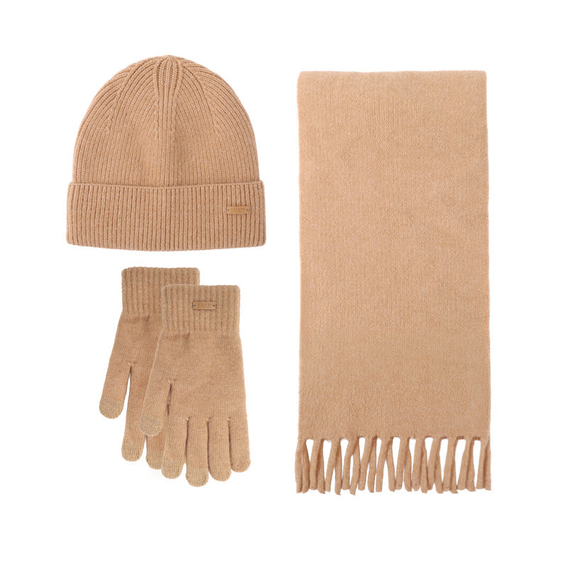 Knit Beanie Scarf And Glove Set - Khaki
