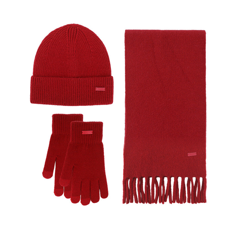 Knit Beanie Scarf And Glove Set - Red