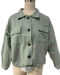 Boxy Cropped Utility Denim Jacket - Green