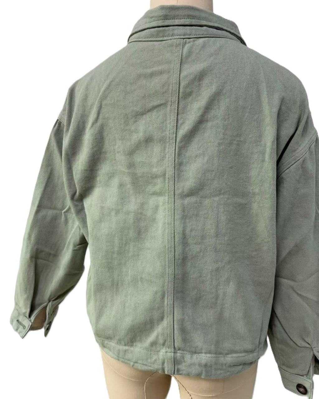 Boxy Cropped Utility Denim Jacket - Green - 2