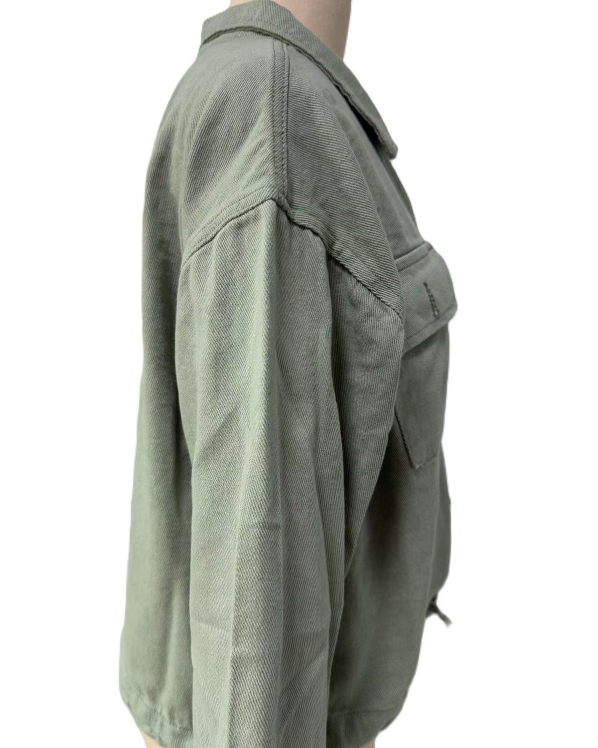 Boxy Cropped Utility Denim Jacket - Green - 3