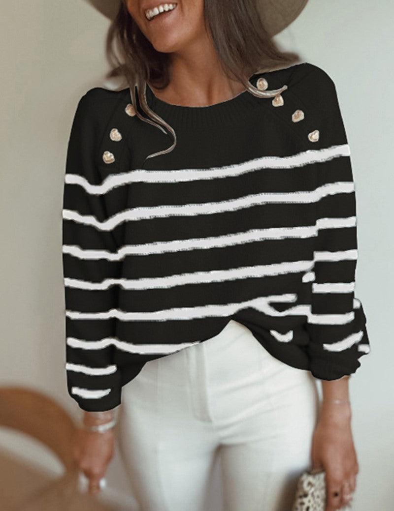 Breton Stripe Boat Neck Cropped Sweater - Black